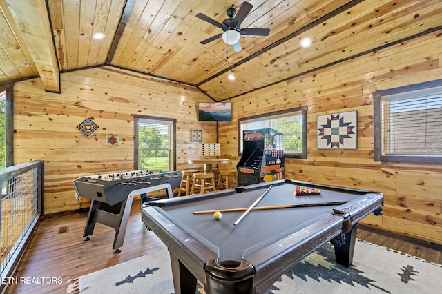 2046 Slippery Rock Cir, Sevierville, TN 37862 - playroom featuring vaulted ceiling, plenty of natural light, wood finished floors, a ceiling fan, and wooden ceiling