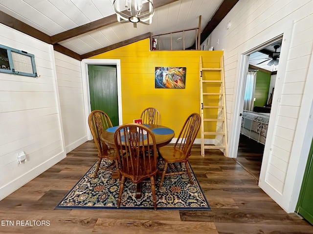 576 Mill Creek Rd, Pigeon Forge, TN 37863 - dining room featuring wooden walls, wood finished floors, a ceiling fan, baseboards, and wooden ceiling