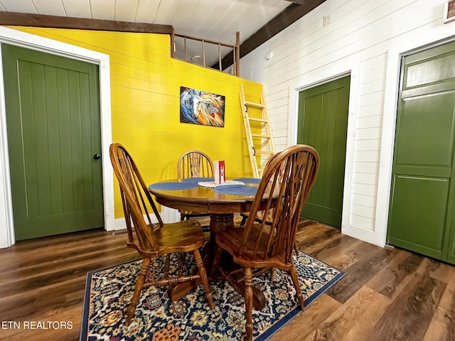 576 Mill Creek Rd, Pigeon Forge, TN 37863 - dining area featuring wooden walls and dark wood-style floors