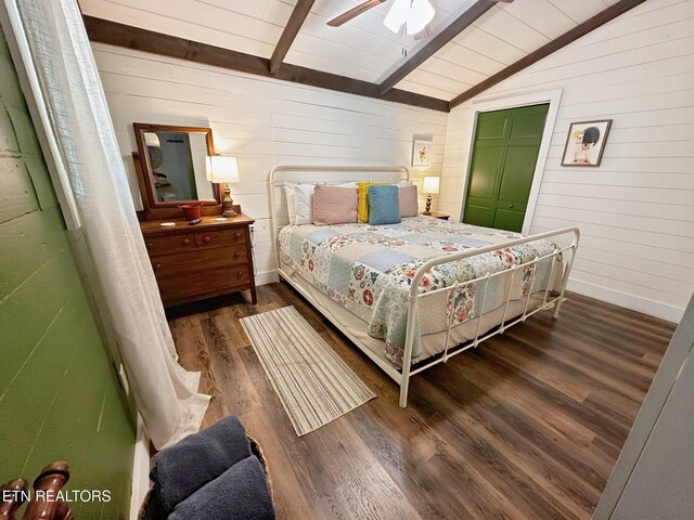 576 Mill Creek Rd, Pigeon Forge, TN 37863 - bedroom with wood finished floors, wood walls, baseboards, and a ceiling fan
