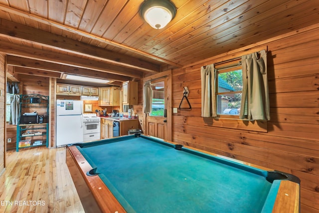 2941 Valley Springs Way, Sevierville, TN 37862 - recreation room with billiards, wooden ceiling, wood walls, and light wood-style flooring