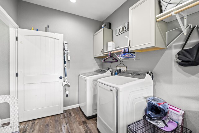 1947 Oneil Rd, Newport, TN 37821 - laundry area with cabinet space, washing machine and dryer, dark wood-style floors, recessed lighting, and baseboards