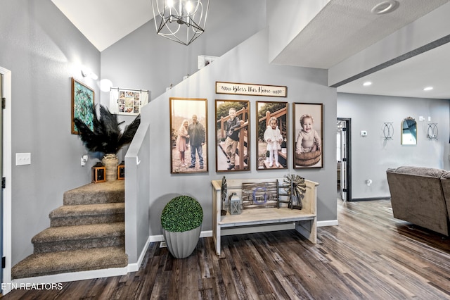 1947 Oneil Rd, Newport, TN 37821 - corridor with stairs, wood finished floors, baseboards, recessed lighting, and a chandelier