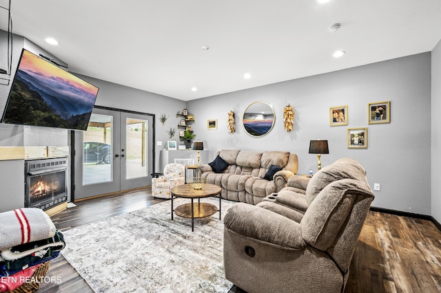 1947 Oneil Rd, Newport, TN 37821 - living room with french doors, wood finished floors, recessed lighting, and a glass covered fireplace