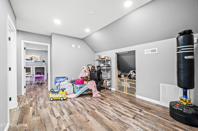1947 Oneil Rd, Newport, TN 37821 - rec room featuring wood finished floors, lofted ceiling, baseboards, and recessed lighting