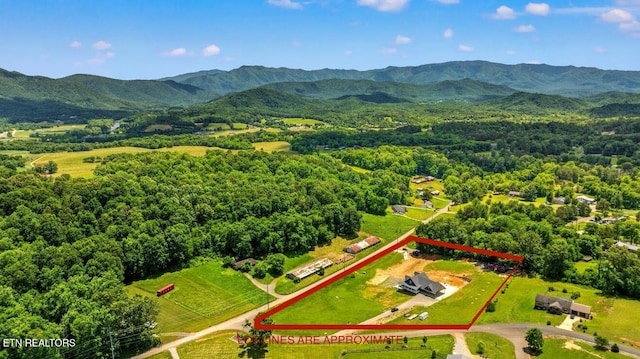 1947 Oneil Rd, Newport, TN 37821 - aerial overview of property's location with property boundaries highlighted, mountains, and a forest