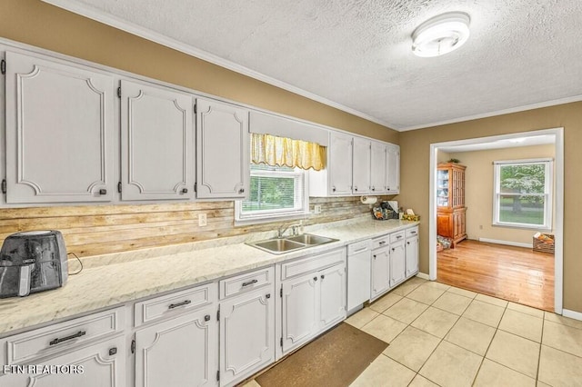1000 Burgess Mills Rd, Cookeville, TN 38506 - kitchen with a sink, dishwasher, white cabinetry, decorative backsplash, and a textured ceiling