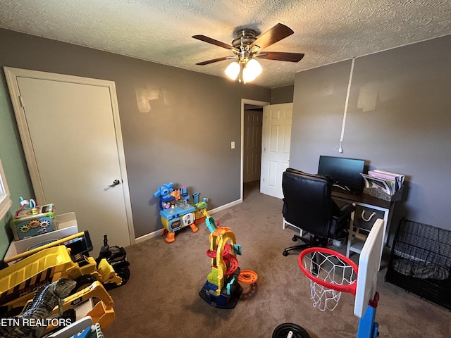 1336 Tom Breeden Rd, Jefferson City, TN 37760 - office area with a ceiling fan, carpet, a textured ceiling, and baseboards