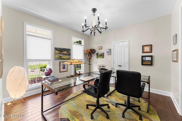 105 Gogeyi Trl, Vonore, TN 37885 - office space with a chandelier, dark wood-style flooring, and baseboards