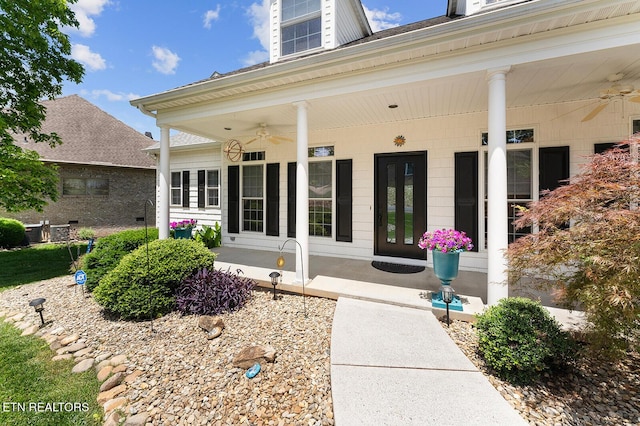 105 Gogeyi Trl, Vonore, TN 37885 - property entrance with a ceiling fan and covered porch