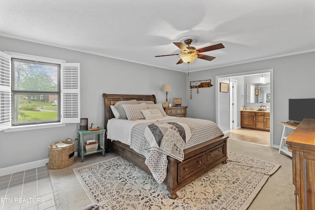 1420 Brentwood Dr, Athens, TN 37303 - bedroom with baseboards, crown molding, ensuite bath, and ceiling fan