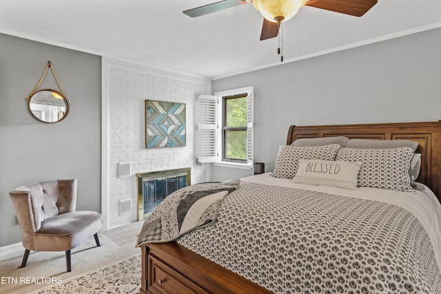 1420 Brentwood Dr, Athens, TN 37303 - bedroom with crown molding, a fireplace, and ceiling fan