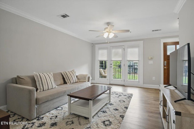 3950 Cherokee Woods Way Unit 204, Knoxville, TN 37920 - living area with plenty of natural light, crown molding, wood finished floors, a ceiling fan, and baseboards
