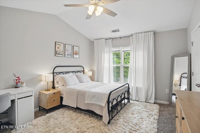 3950 Cherokee Woods Way Unit 204, Knoxville, TN 37920 - bedroom with vaulted ceiling, baseboards, light colored carpet, and a ceiling fan