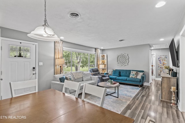 2116 Pleasant View Rd, Knoxville, TN 37914 - living room featuring attic access, wood finished floors, recessed lighting, and baseboards