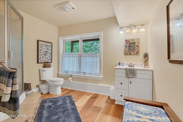 670 Hawk View Dr, Townsend, TN 37882 - full bath featuring toilet, vanity, a shower stall, and wood finished floors
