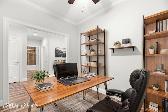 115 Tsuhdatsi Way, Loudon, TN 37774 - home office featuring light wood-style flooring, a ceiling fan, baseboards, and ornamental molding