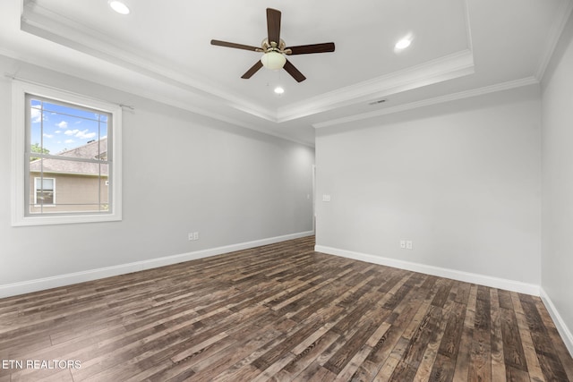 115 Tsuhdatsi Way, Loudon, TN 37774 - empty room with a tray ceiling, dark wood-style flooring, crown molding, a ceiling fan, and baseboards