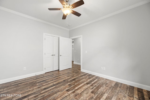 115 Tsuhdatsi Way, Loudon, TN 37774 - unfurnished bedroom with wood finished floors, crown molding, baseboards, a closet, and ceiling fan