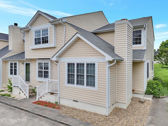 633 Vose Rd Unit G, Alcoa, TN 37701 - view of front of property featuring crawl space, a chimney, and a shingled roof