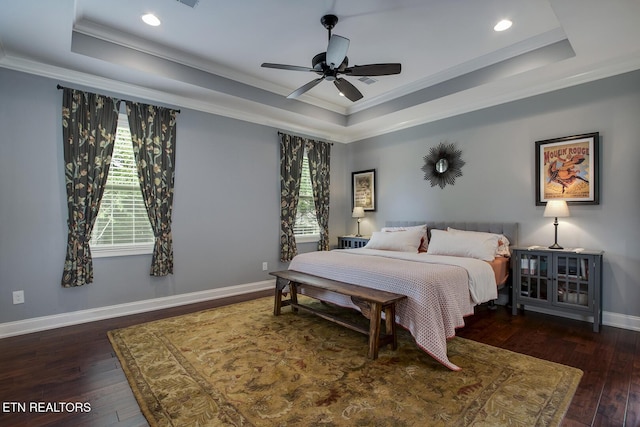 220 Tommotley Dr, Loudon, TN 37774 - bedroom with a tray ceiling, wood-type flooring, ornamental molding, baseboards, and recessed lighting