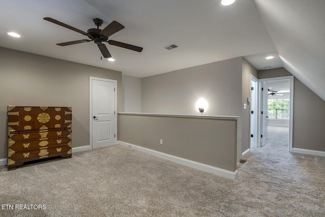 220 Tommotley Dr, Loudon, TN 37774 - unfurnished bedroom with carpet flooring, baseboards, recessed lighting, vaulted ceiling, and a ceiling fan