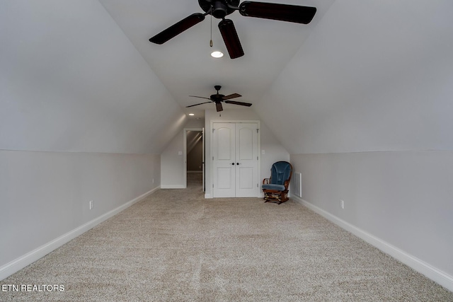 220 Tommotley Dr, Loudon, TN 37774 - bonus room featuring a ceiling fan, carpet floors, lofted ceiling, and baseboards
