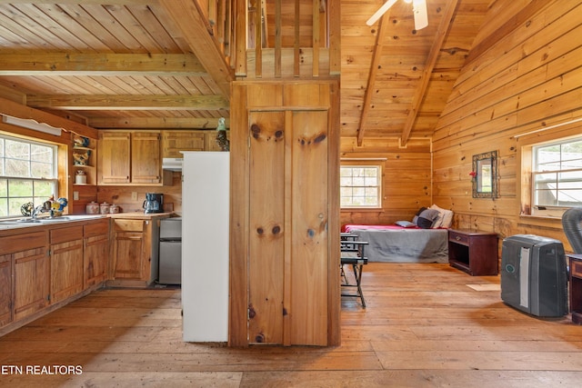 2009 Tellico Reliance Rd, Reliance, TN 37369 - kitchen with wooden ceiling, a sink, light wood finished floors, plenty of natural light, and wooden walls