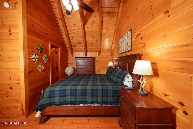 556 Wildwood Forest Way, Sevierville, TN 37876 - bedroom featuring wood ceiling, wood walls, and light wood finished floors