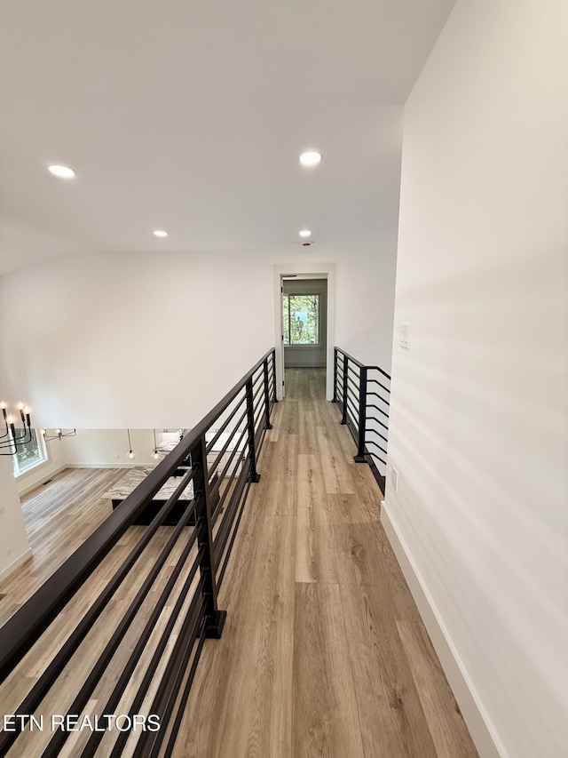 8349 Cliff Ridge Ct, Corryton, TN 37721 - hallway featuring an upstairs landing, light wood-type flooring, recessed lighting, and baseboards