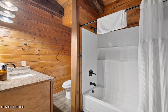4372 Boogertown Rd Apt 3, Sevierville, TN 37876 - full bath with toilet, shower / tub combo, vanity, wooden walls, and wood finished floors