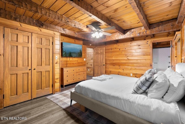 4372 Boogertown Rd Apt 3, Sevierville, TN 37876 - bedroom featuring wood walls, wood ceiling with exposed beams, and wood finished floors