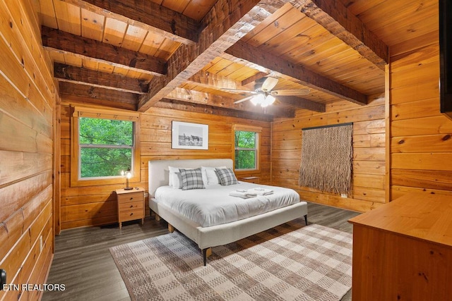 4372 Boogertown Rd Apt 3, Sevierville, TN 37876 - bedroom featuring wooden ceiling with exposed beams, wooden walls, and wood finished floors