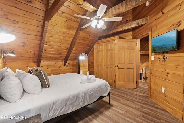 4372 Boogertown Rd Apt 2, Sevierville, TN 37876 - bedroom with wooden ceiling, wood walls, and wood finished floors