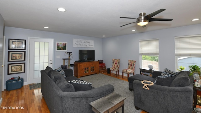 106 Alfred Mccammon Rd, Maryville, TN 37804 - living area with a ceiling fan, hardwood / wood-style flooring, recessed lighting, and baseboards