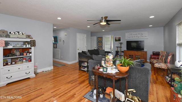 106 Alfred Mccammon Rd, Maryville, TN 37804 - living room featuring ceiling fan, light wood-style flooring, baseboards, and recessed lighting