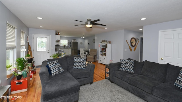 106 Alfred Mccammon Rd, Maryville, TN 37804 - living room featuring ceiling fan, light wood-style flooring, and recessed lighting