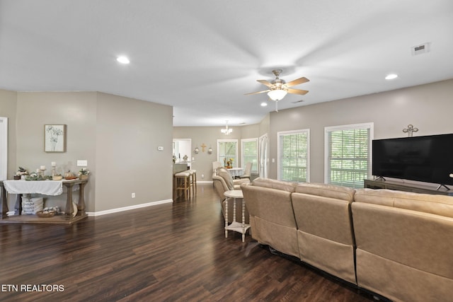 376 Old Holderford Rd, Kingston, TN 37763 - living area featuring a ceiling fan, wood finished floors, recessed lighting, plenty of natural light, and baseboards