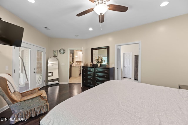 376 Old Holderford Rd, Kingston, TN 37763 - bedroom featuring wood finished floors, recessed lighting, access to exterior, baseboards, and ceiling fan