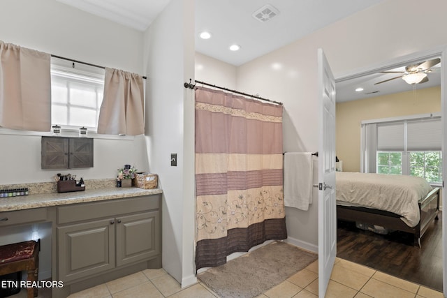 376 Old Holderford Rd, Kingston, TN 37763 - bathroom with tile patterned floors, healthy amount of natural light, a ceiling fan, ensuite bath, and recessed lighting
