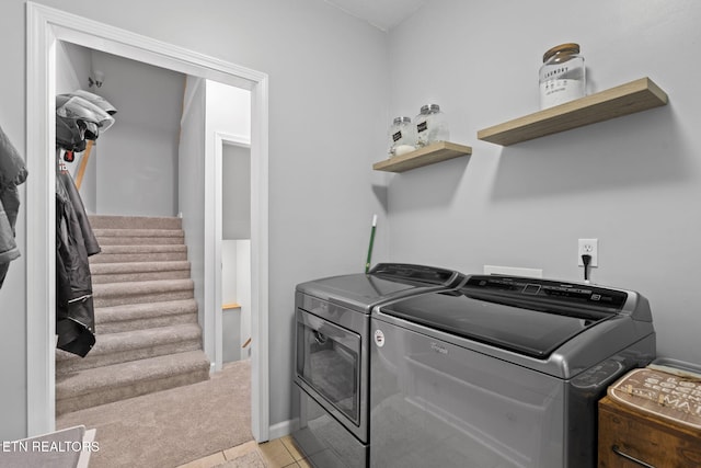 376 Old Holderford Rd, Kingston, TN 37763 - washroom with washing machine and dryer, light colored carpet, and light tile patterned floors