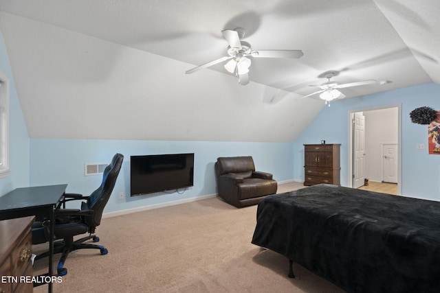 376 Old Holderford Rd, Kingston, TN 37763 - bedroom with lofted ceiling, carpet, a desk, baseboards, and ceiling fan