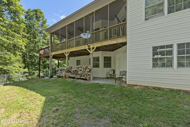 376 Old Holderford Rd, Kingston, TN 37763 - rear view of property with a sunroom, ceiling fan, and a wooden deck