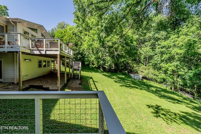 1932 Duncan Rd, Knoxville, TN 37919 - view of grassy yard featuring a wooden deck and stairway