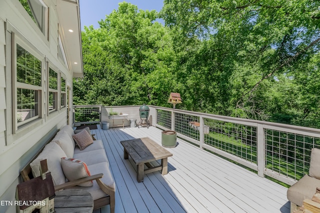 1932 Duncan Rd, Knoxville, TN 37919 - wooden terrace featuring an outdoor hangout area and view of scattered trees