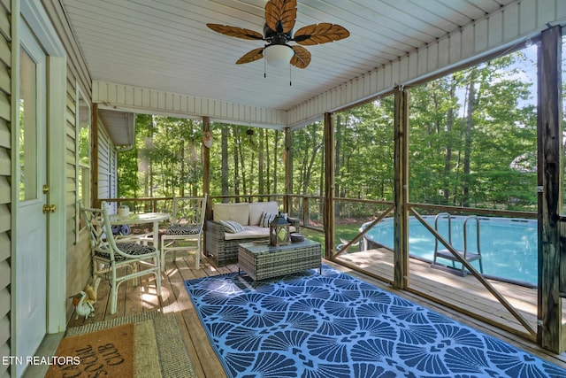 3021 Shawnee Rd, Crossville, TN 38572 - sunroom / solarium with a ceiling fan and an outdoor living space