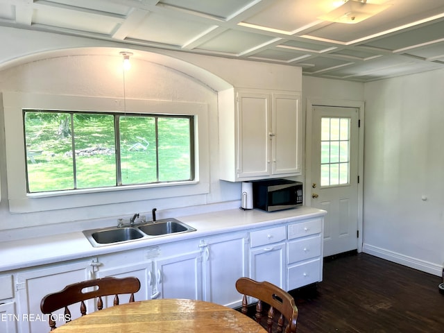 2045 Winona Rd, Huntsville, TN 37756 - kitchen with stainless steel microwave, dark wood-style floors, white cabinets, light countertops, and baseboards