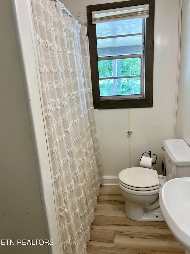 2045 Winona Rd, Huntsville, TN 37756 - bathroom with toilet, wood finished floors, baseboards, and curtained shower