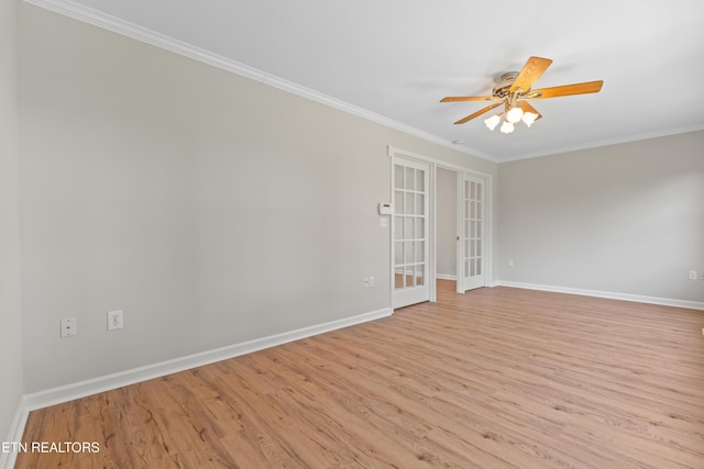 327 Villa Dr Unit 327, Seymour, TN 37865 - empty room with french doors, light wood finished floors, ornamental molding, baseboards, and a ceiling fan