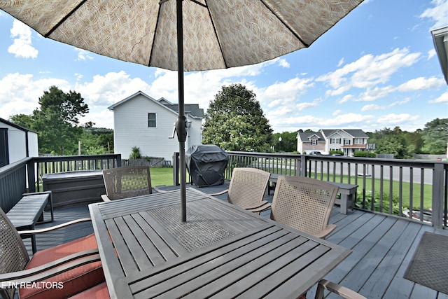 5821 Matalin Ln, Knoxville, TN 37918 - wooden terrace with outdoor dining area, area for grilling, and a residential view